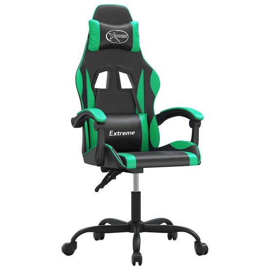 Chaise de jeu pivotante noir et vert similicuir