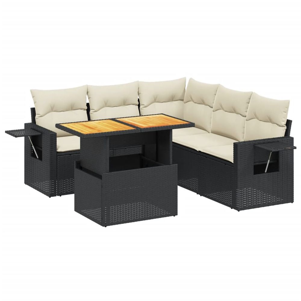 Salon de jardin 6 pcs avec coussins noir résine tressée