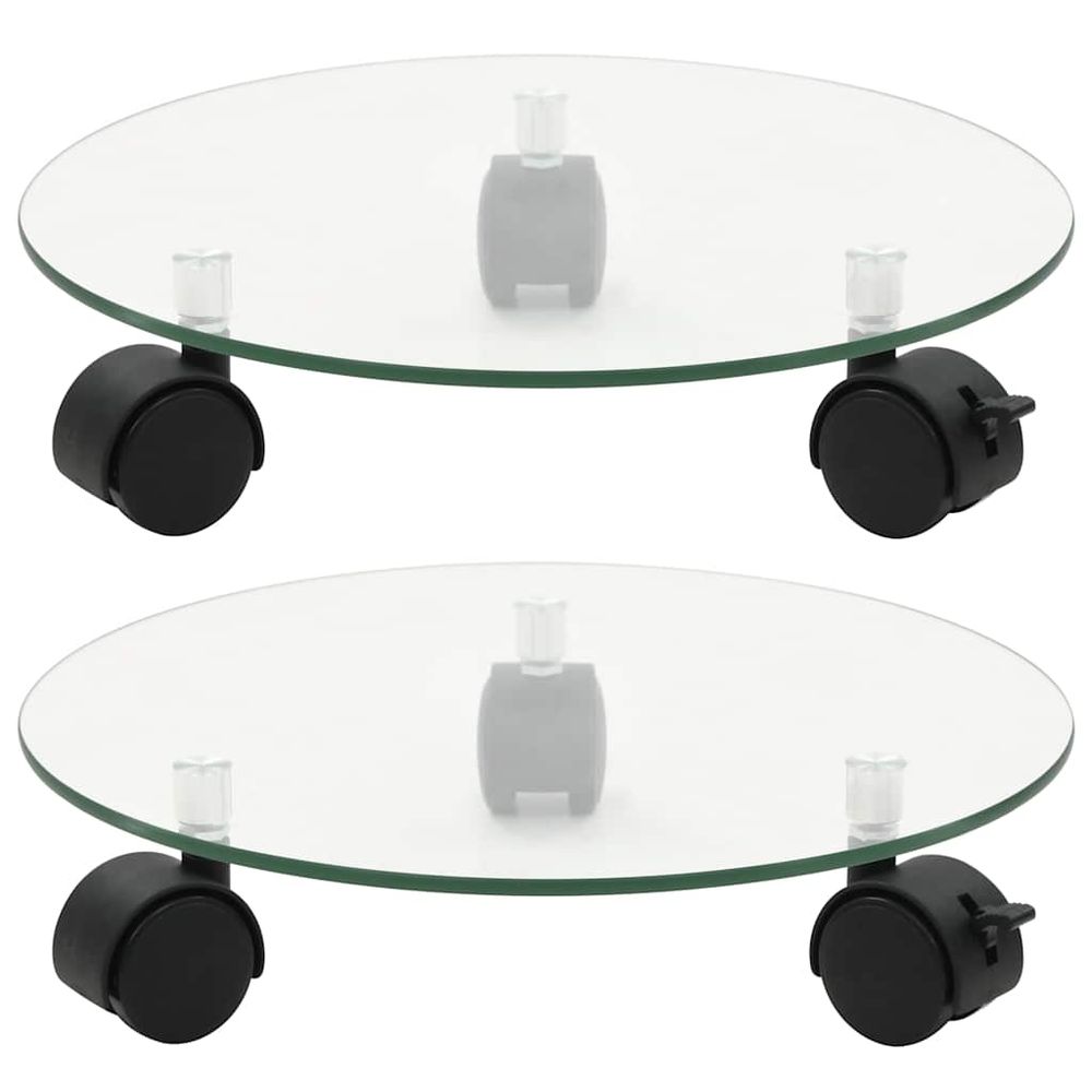 Porte-plantes roulant 2 pcs verre trempé 28 cm rond