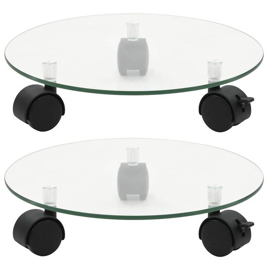 Porte-plantes roulant 2 pcs verre trempé 28 cm rond