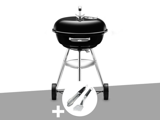 Barbecue à charbon compact kettle 47 cm + kit ustensiles premium 2 pièces