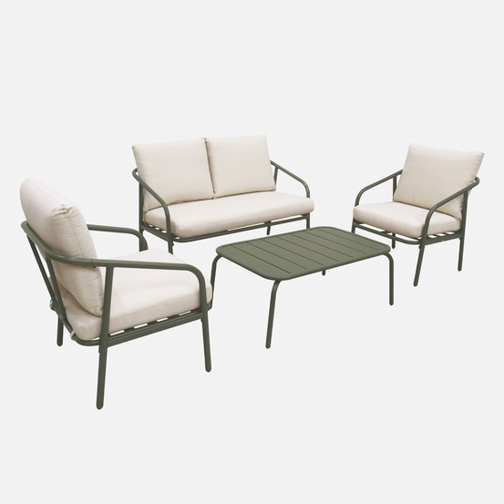 Salon de jardin en métal 4 places, design épuré arrondi