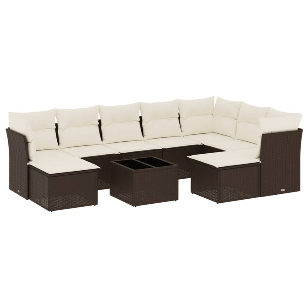 Salon de jardin 10 pcs avec coussins marron résine tressée