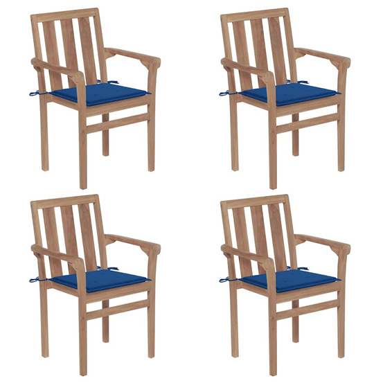 Chaises de jardin empilables avec coussins lot de 4 teck solide