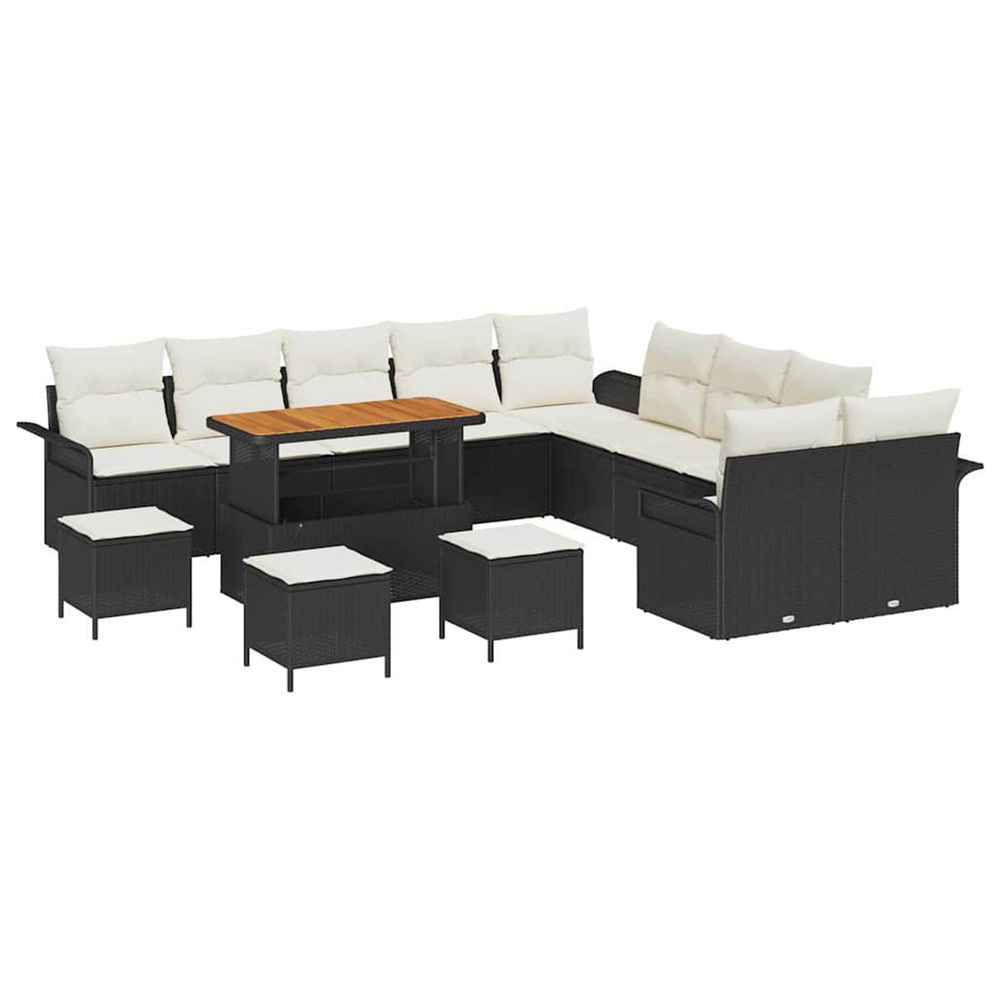 Ensemble de canapé de jardin avec coussin 14 pcs noir et crème