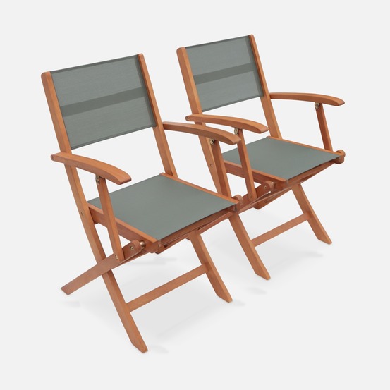 Lot de 2 fauteuils de jardin en bois almeria, 2 fauteuils pliants eucalyptus huilé et textilène