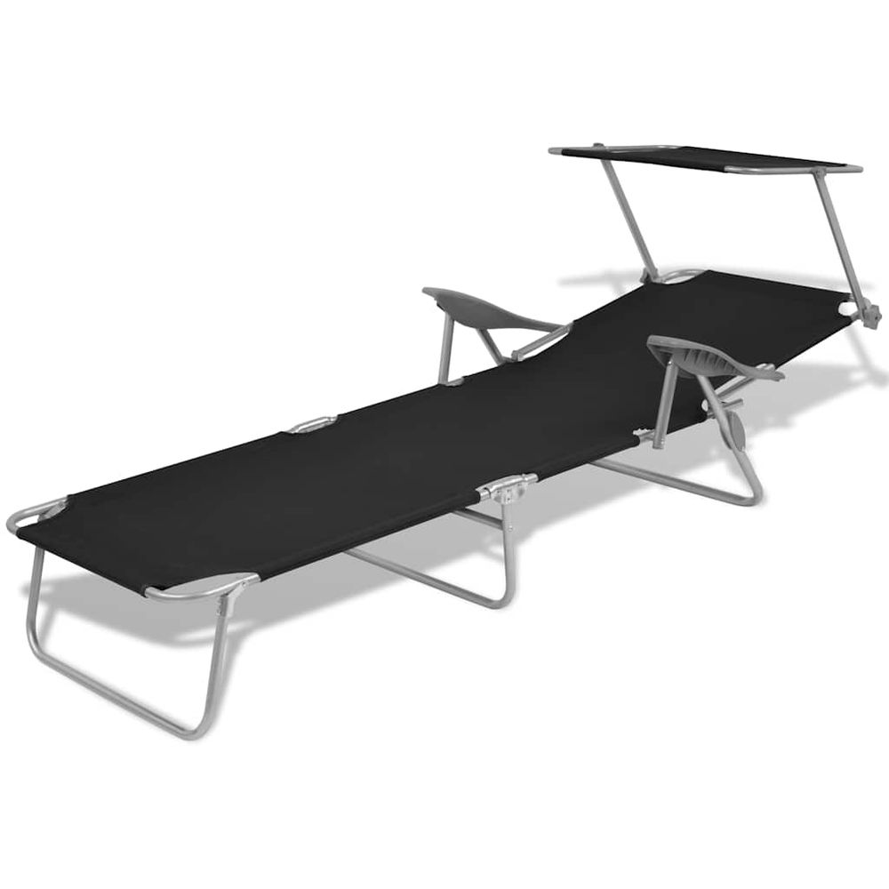 Chaise longue avec auvent acier noir