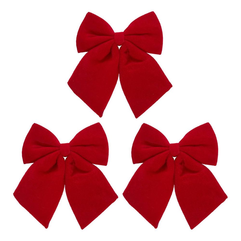 Lot de 3 nœuds de sapin en velours rouge 24 x 20 cm