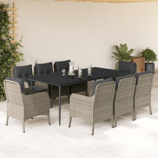 Ensemble à manger de jardin et coussins 9 pcs gris clair rotin