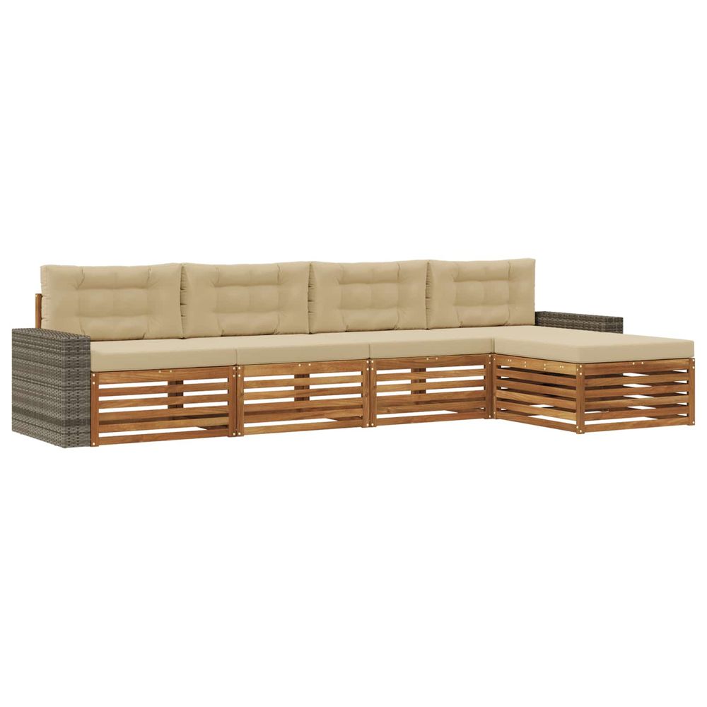 Ensemble de canapés d'extérieur 5 pc naturel et beige polyester