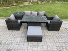 Outdoor rotin garden furniture sofa set set table à manger réglable avec table d'appoint 2 fauteuils grand tabouret gris foncé mix