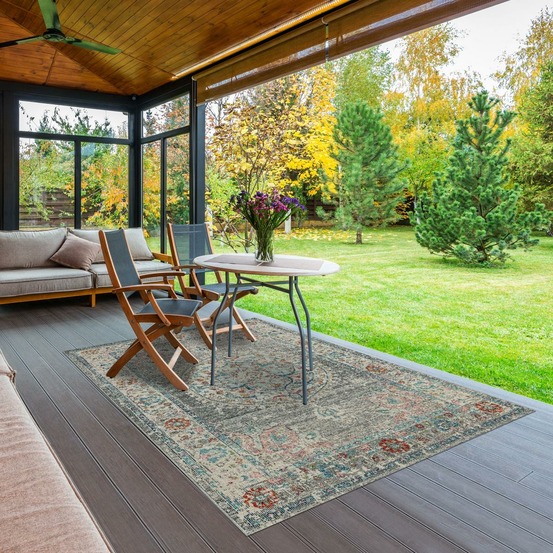 Tapis extérieur 140x200 tissé kilim gris et aleu salout a