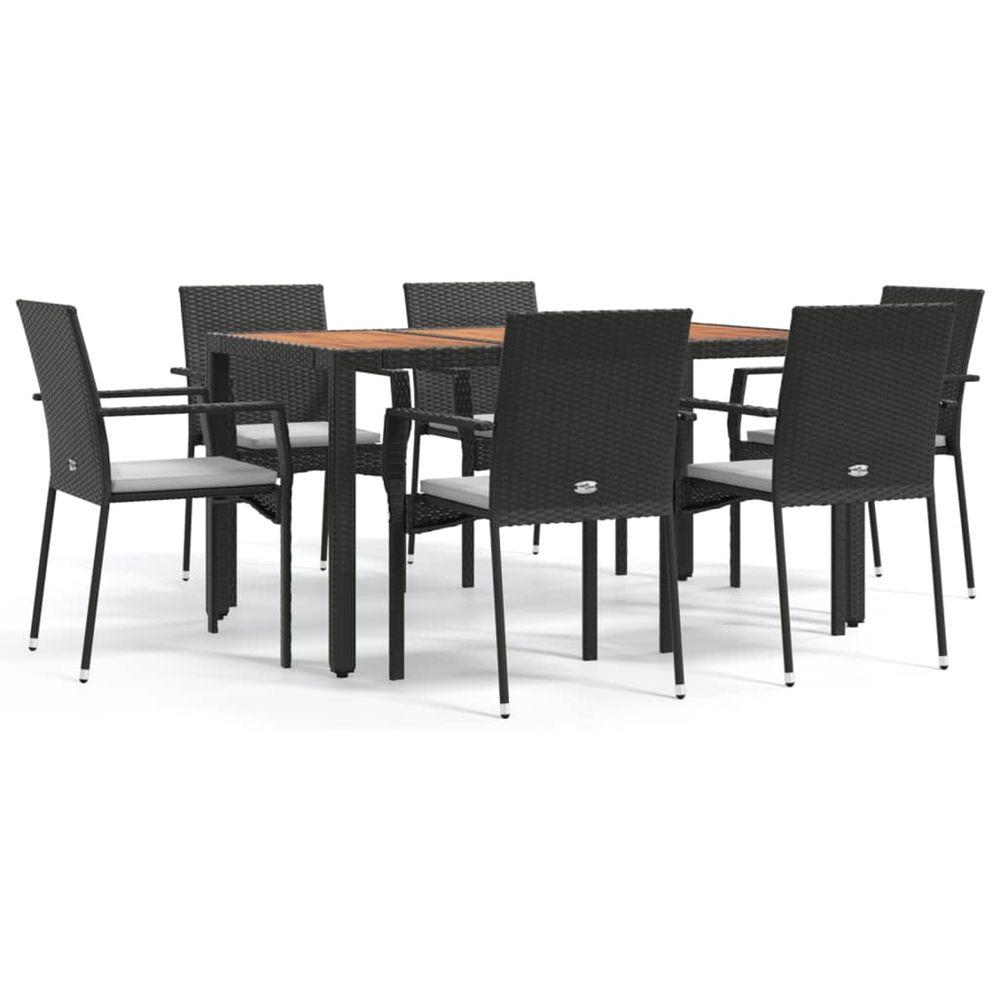 Ensemble à manger de jardin coussins 7pcs noir résine tressée