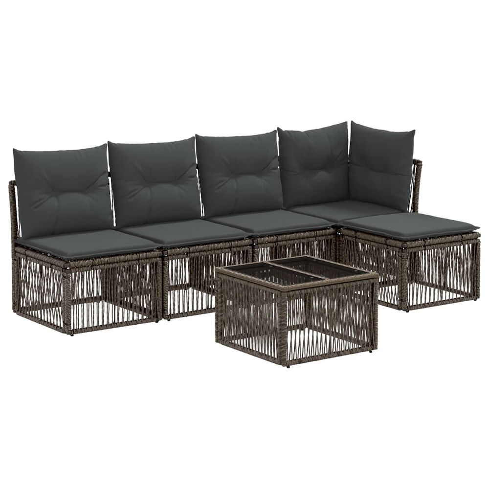 Ensemble de canapé de jardin 6 pc gris polyrotin