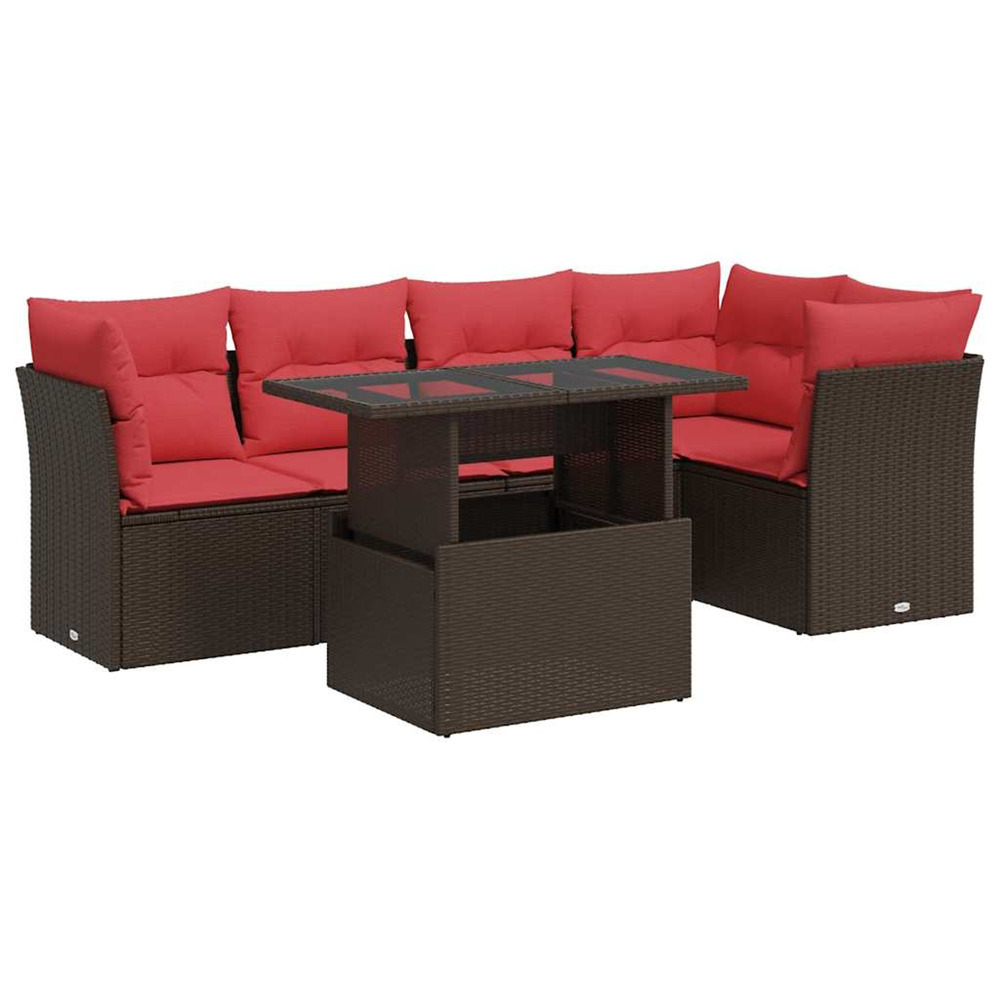 Salon de jardin avec coussins 6pcs marron résine tressée acacia