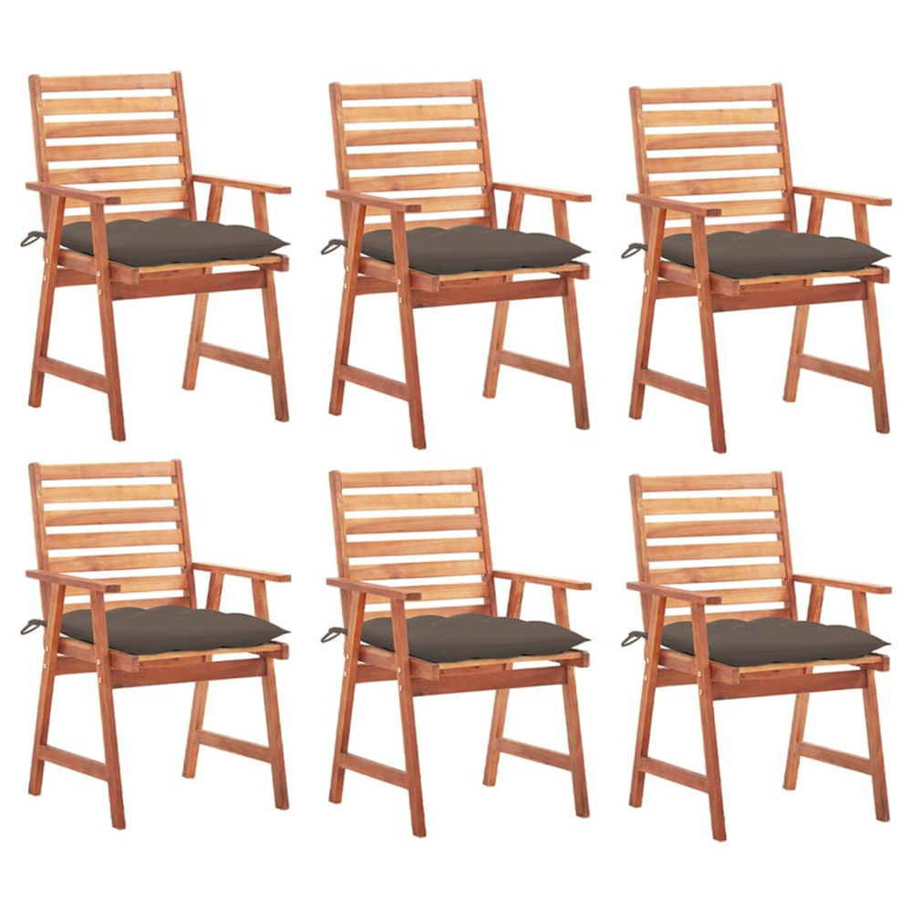 Chaises à manger d'extérieur lot de 6 et coussins acacia massif