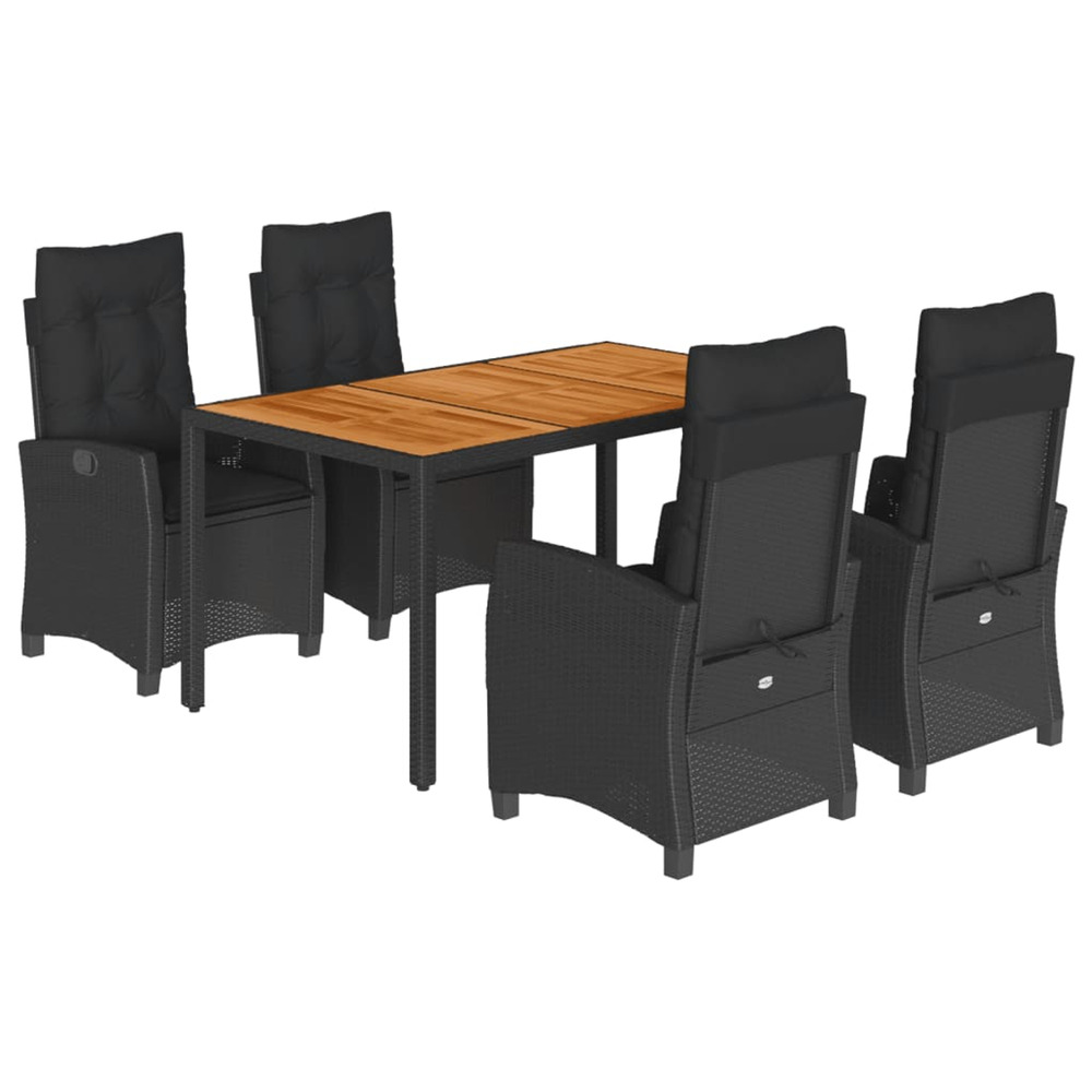 Ensemble à manger de jardin coussins 5pcs noir résine tressée