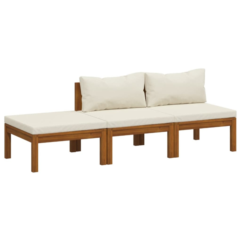 Salon de jardin 3 pcs avec coussin crème bois d'acacia solide