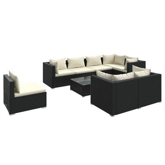 Salon de jardin 9 pcs avec coussins résine tressée noir