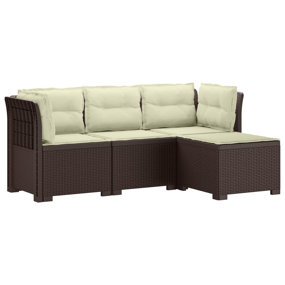 Canapé de jardin 4 places avec coussins style rotin pp marron