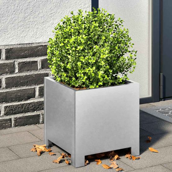 Lot de 2 jardinières carrées acier galvanisé argenté 30x30x30 cm