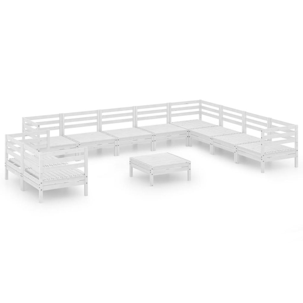Salon de jardin 11 pcs bois de pin massif blanc
