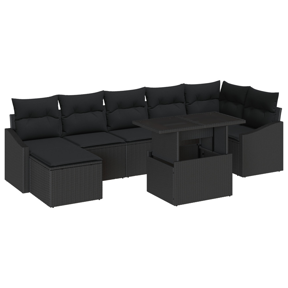 Ensemble de canapé de jardin 8 pièces avec coussins en poly rattan noir