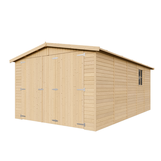 Garage en bois 15 m² - h222 x 516 x 324 cm - abri de jardin atelier - m101