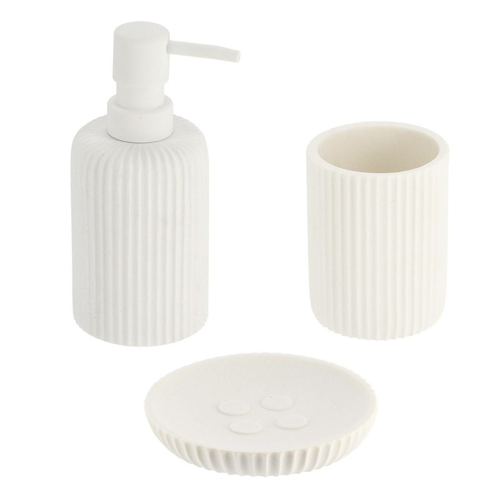 Set gobelet distributeur a savon et porte savon polyresine striee - blanc