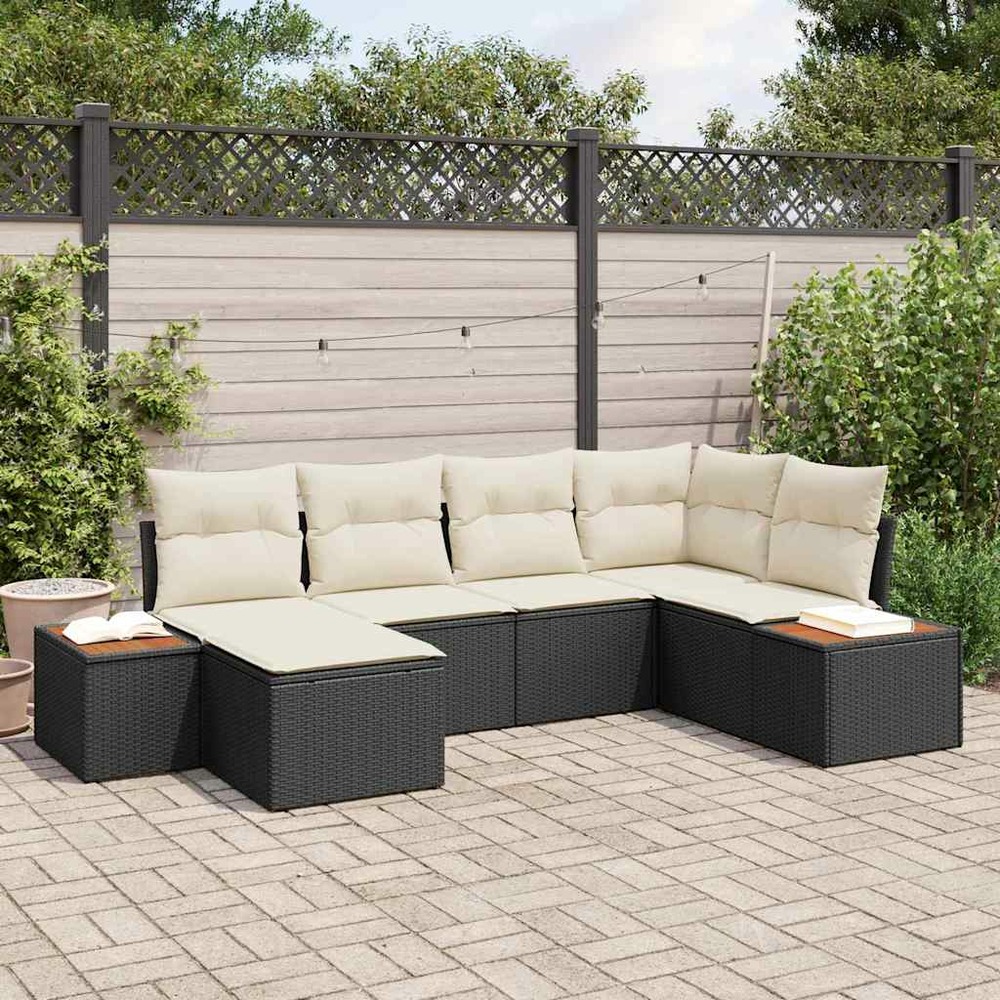 Ensemble de canapé de jardin avec coussin 6 pcs noir polyrotin