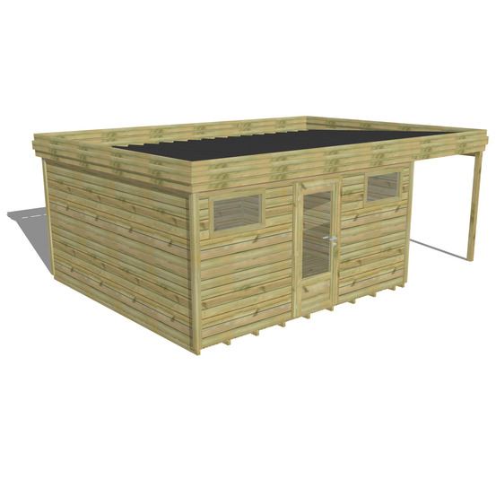 Abri de jardin bois pin traité autoclave 27mm - 6,34x4,34m / 28m2 - bac acier - plancher bois