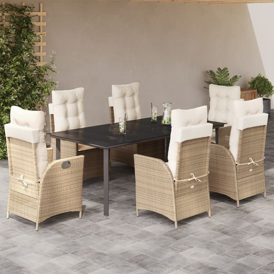 Ensemble à manger de jardin et coussins 7 pcs beige poly rotin