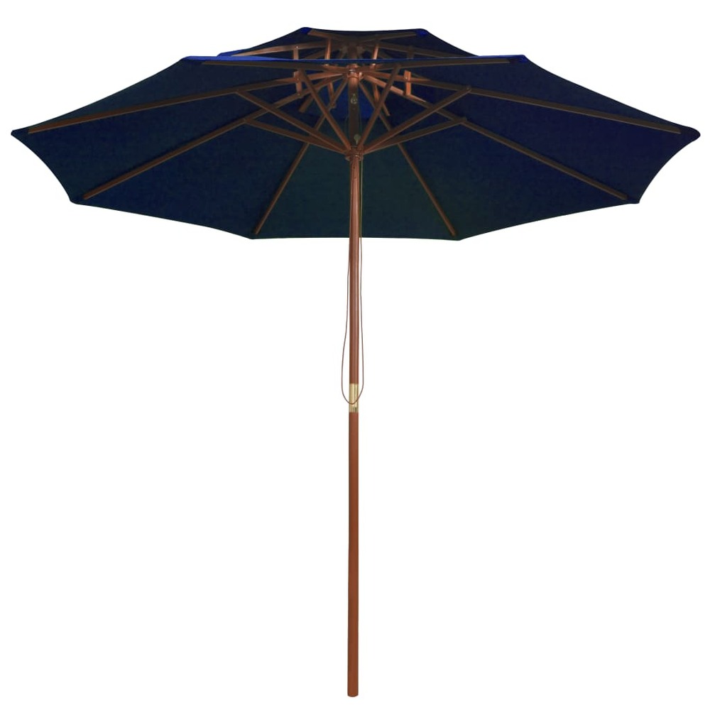 Parasol à deux étages avec mât en bois bleu 270 cm