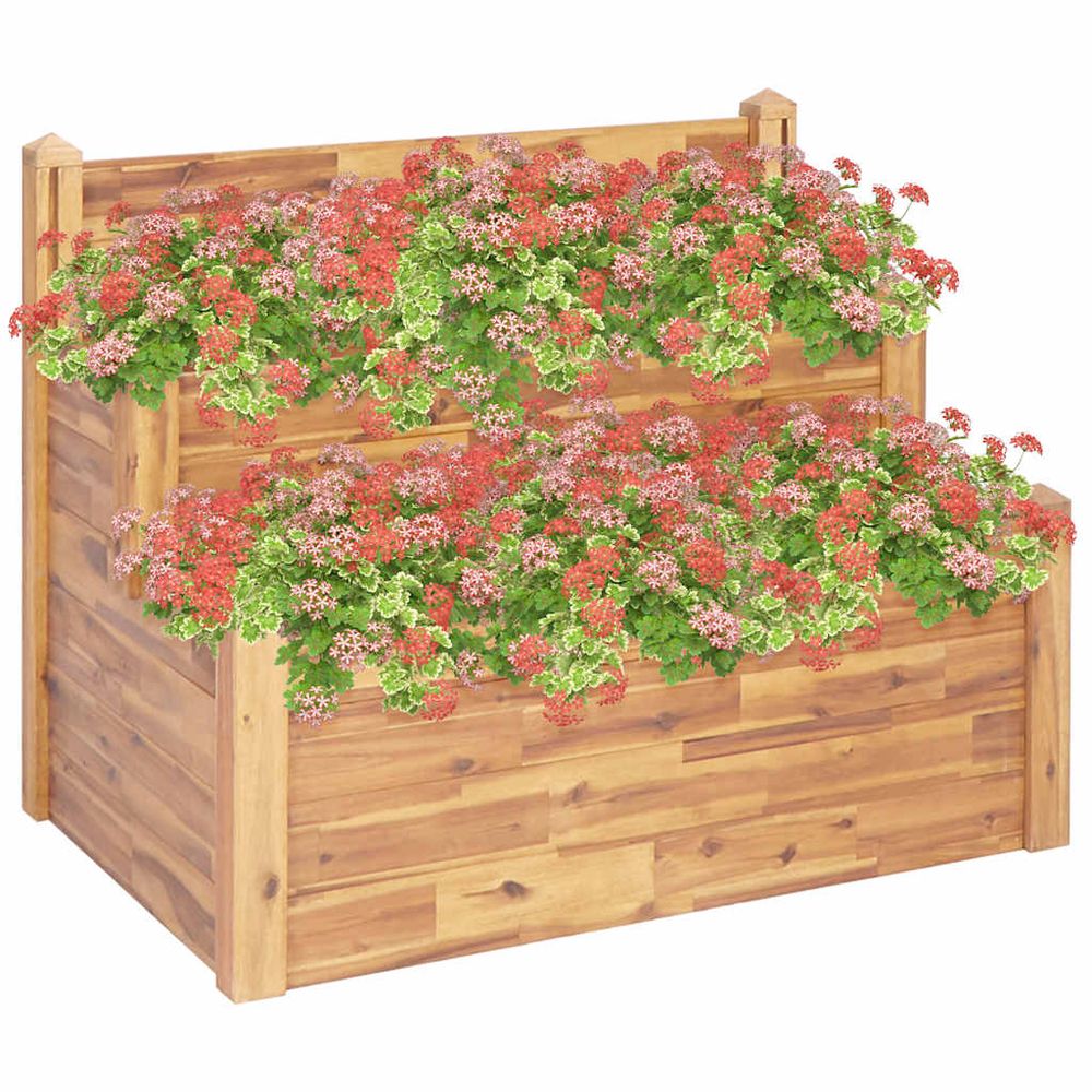 Jardinière à 2 niveaux en bois d'acacia pour terrasse et jardin 110x75x84 cm