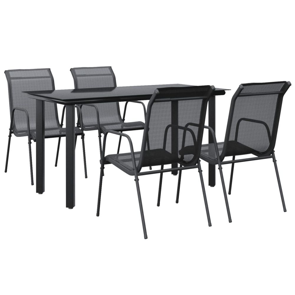 Ensemble à manger de jardin 5 pcs noir textilène et acier