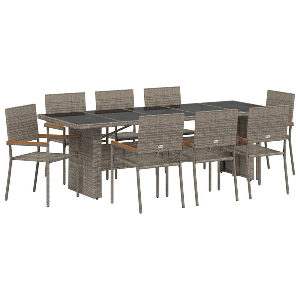Ensemble de salle à manger pour jardin 9 pc gris polyrotin