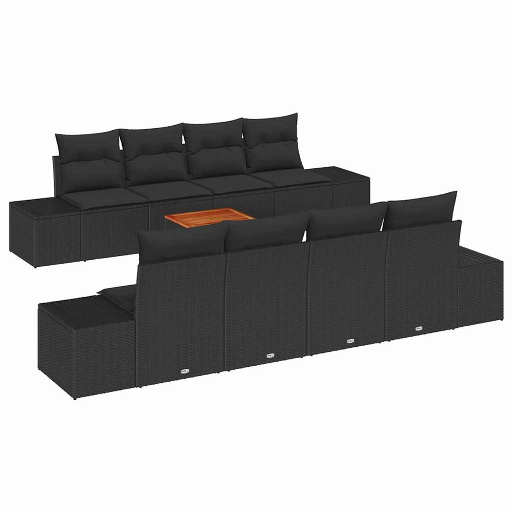 Ensemble de canapé de jardin avec stockage 9 pcs noir polyrotin