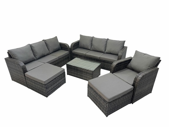 Salon de jardin 9 places ensemble de canapés en rotin avec table basse 2 grand tabourets gris foncé mixte