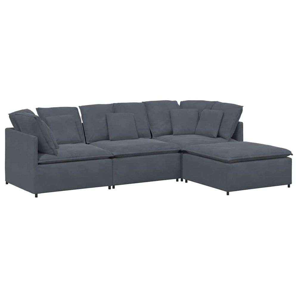 Canapé modulaire et repose-pieds et coussins velours gris foncé