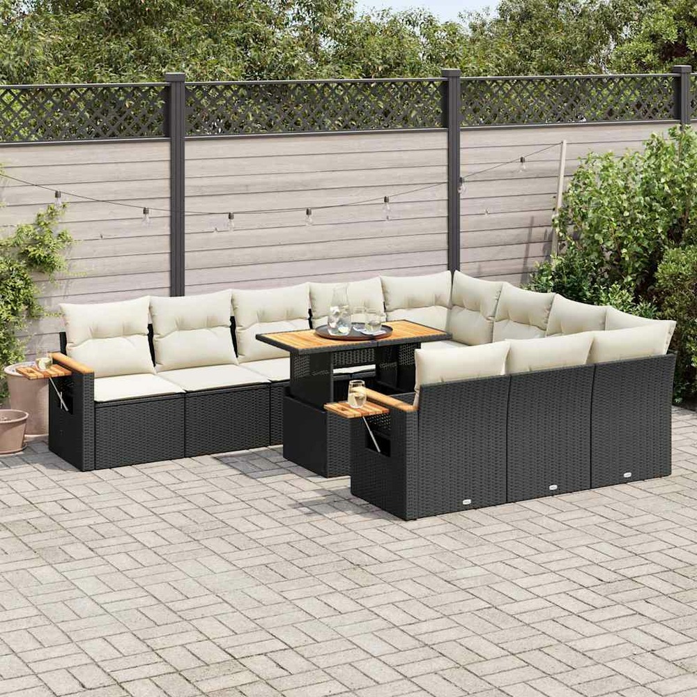 Ensemble de canapés de jardin 11 pcs et coussins rotin acacia
