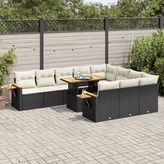 Ensemble de canapés de jardin 11 pcs et coussins rotin acacia