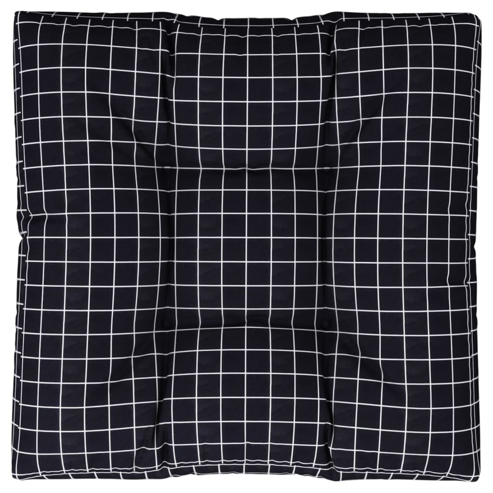 Coussin de palette motif à carreaux noir 70x70x12 cm tissu