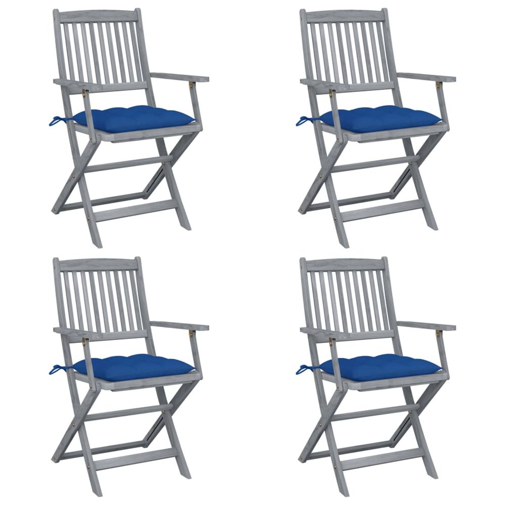 Chaises pliantes 4 pièces avec coussins en bois d'acacia massif