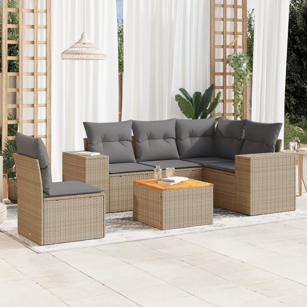 Salon de jardin avec coussins 6 pcs beige résine tressée
