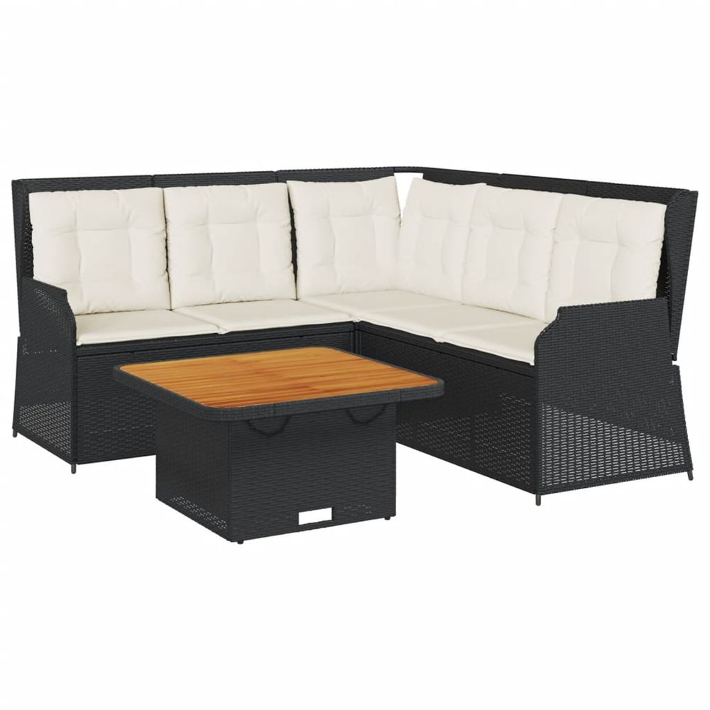 Salon de jardin 4 pcs avec coussins noir résine tressée