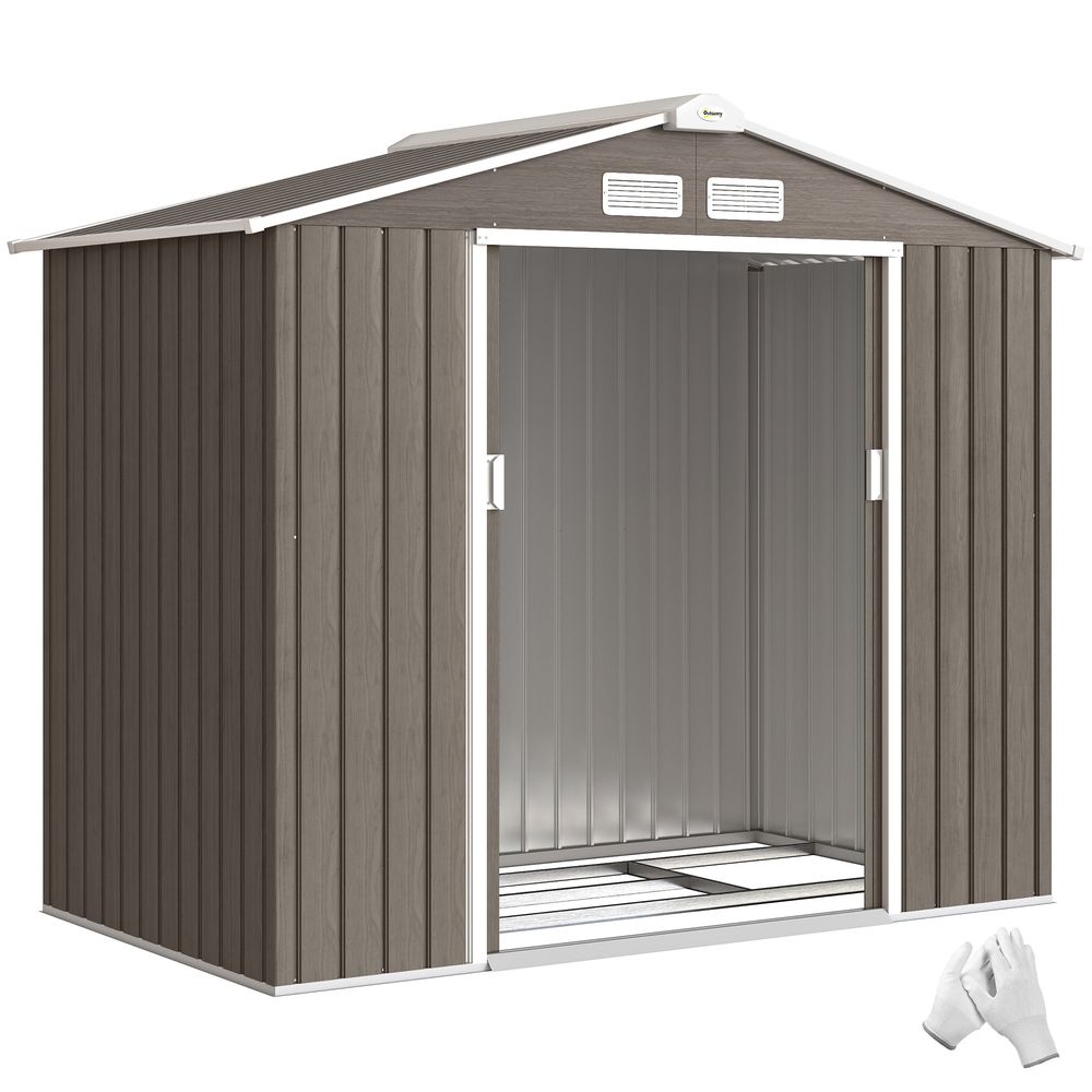 Abri de jardin - cabanon porte verrouillable - 213 x 130 x 185 cm - tôle d'acier taupe clair