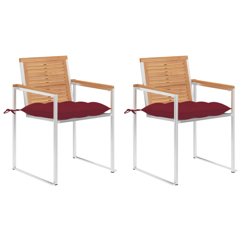 Chaises de jardin avec coussins lot de 2 teck solide et acier