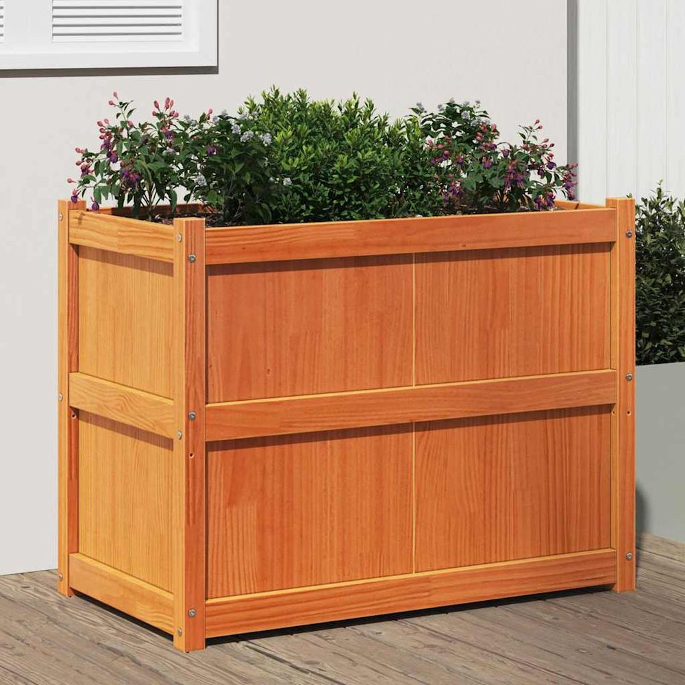 Jardinière haute surélevée pin massif cire marron 90x50x70cm