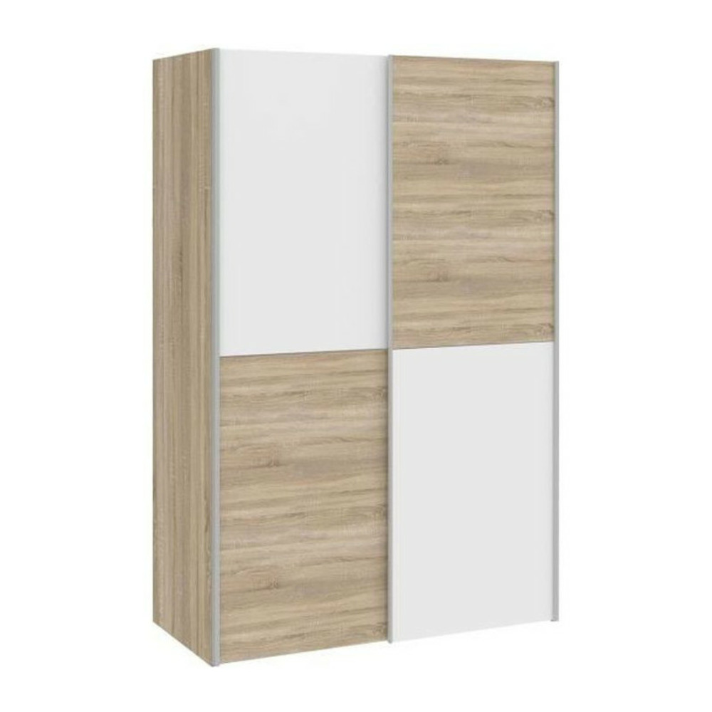 Armoire - blanc mat et decor chene - 2 portes coulissantes - l 120 x p 61,2 x h 190,5 cm - ozzula