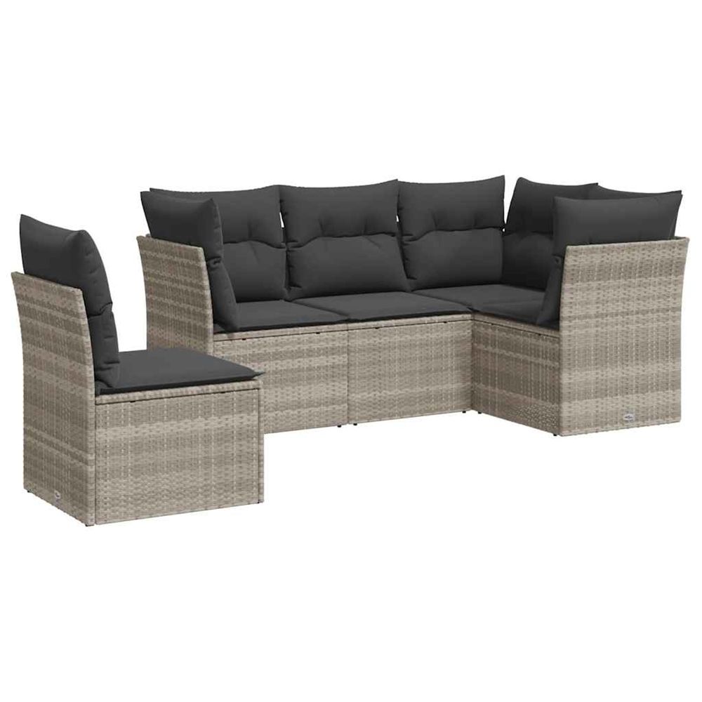 Salon de jardin 5 pcs avec coussins gris clair résine tressée